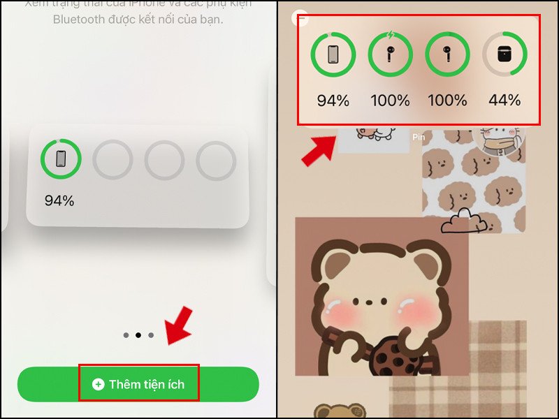 Thêm widget pin vào màn hình chính để xem thời lượng pin AirPods nhanh chóng và dễ dàng