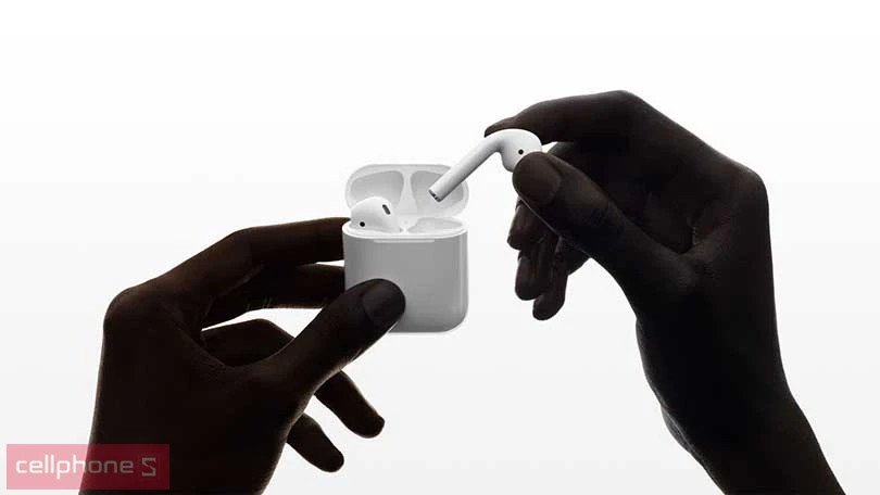 Thiết kế tai nghe Airpods 2 nhỏ gọn, màu trắng đặc trưng