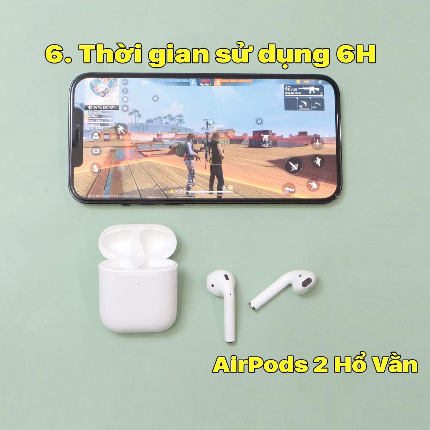Thời lượng pin 6 giờ sử dụng liên tục của tai nghe Hổ Vằn AirPods 2