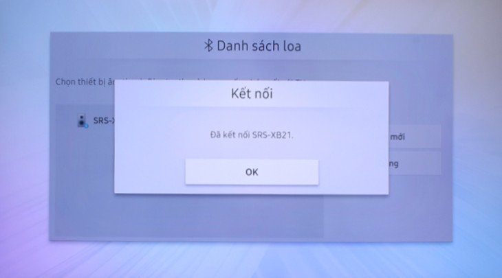 Thông báo ghép nối thành công giữa tivi Samsung và loa Bluetooth