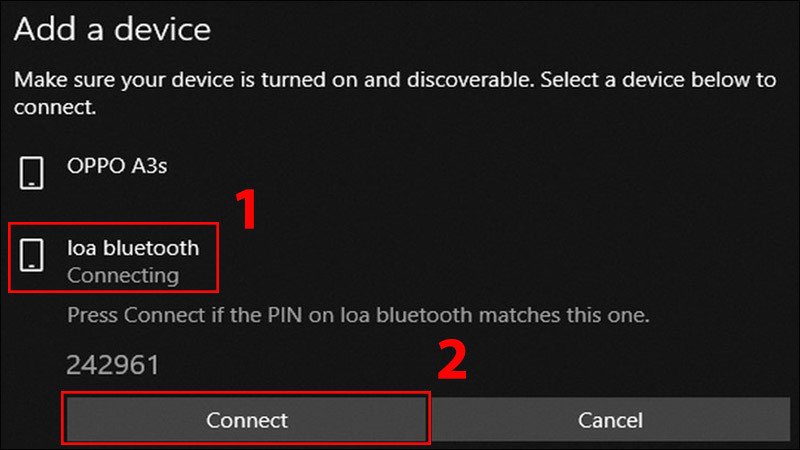 Tiến hành kết nối loa Bluetooth với máy tính sau khi tìm thấy
