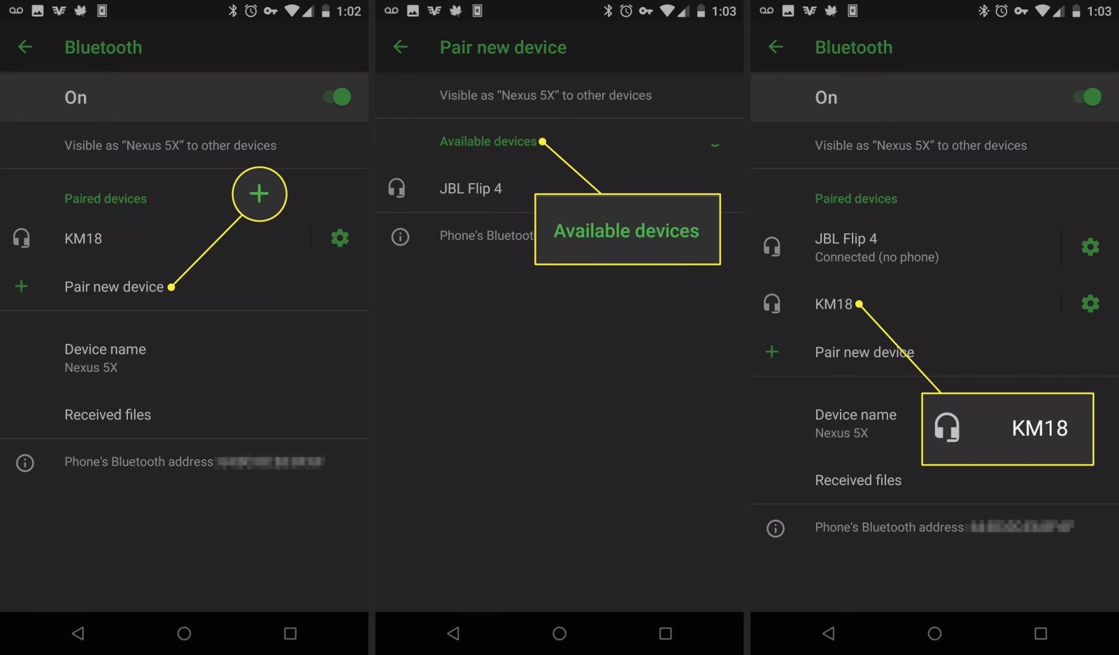 Tìm kiếm và chọn tên loa Bluetooth trong danh sách các thiết bị trên Android
