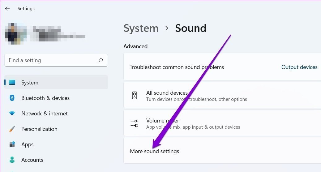 Tìm tùy chọn More sound settings để cấu hình lại âm thanh trên Windows 11