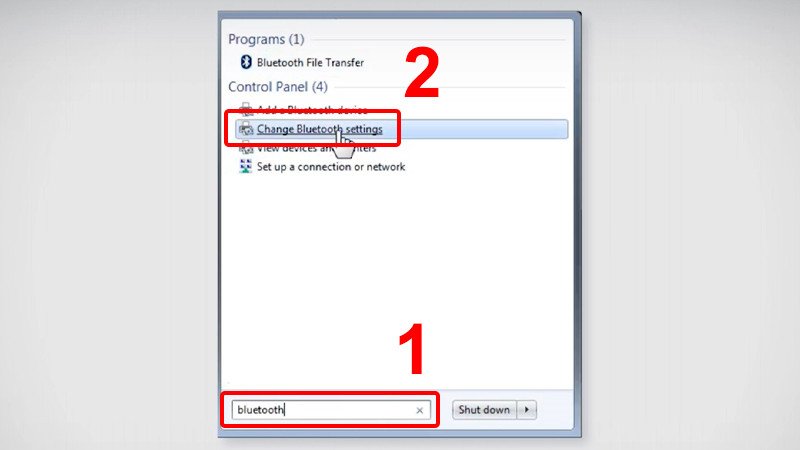 Tìm và chọn Change Bluetooth settings trên Windows 7