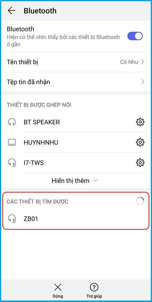 Tìm và kết nối tai nghe không dây trong danh sách thiết bị Bluetooth