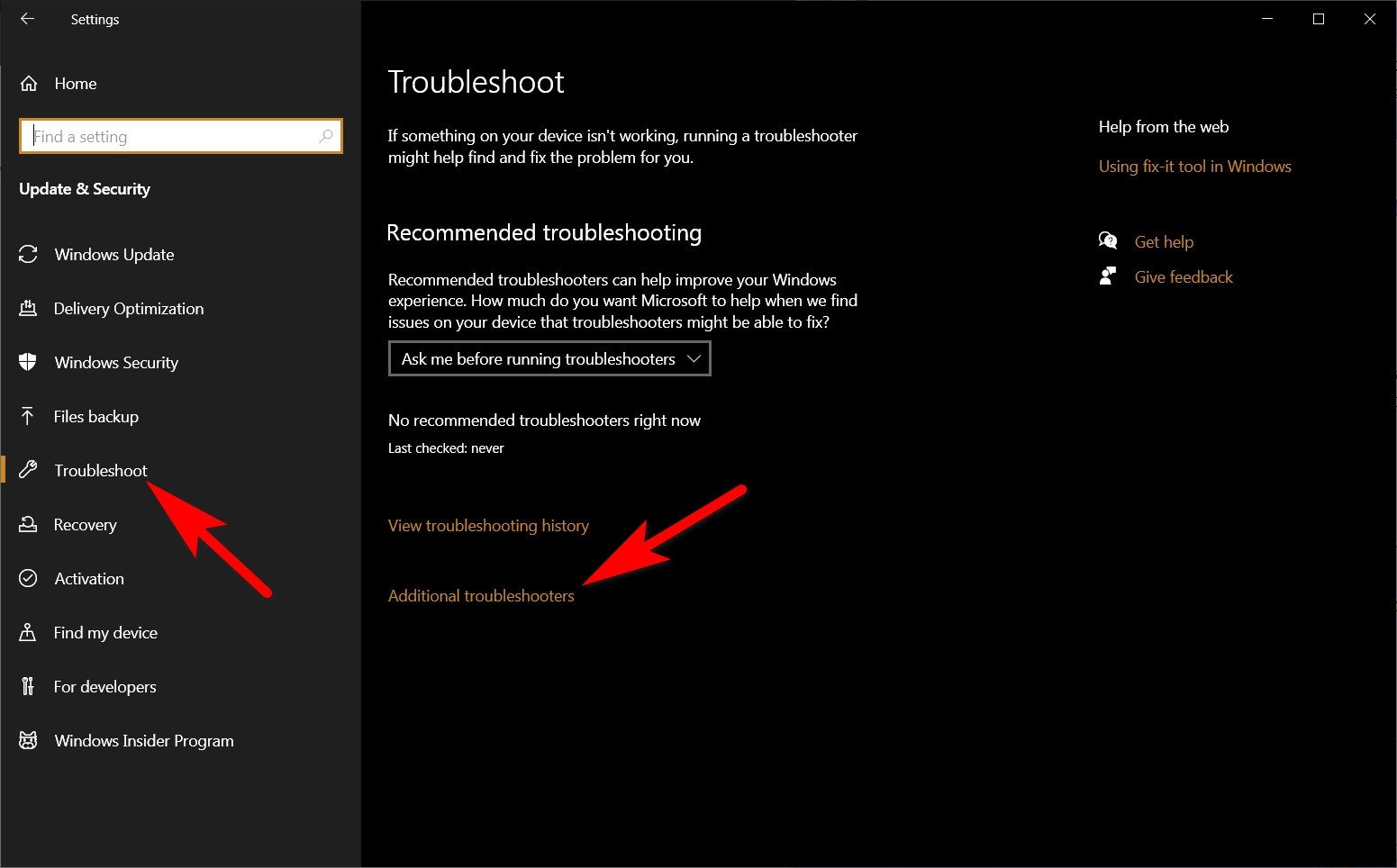 Troubleshoot trong Settings