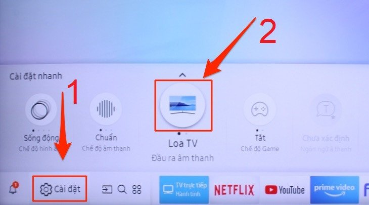 Truy cập cài đặt âm thanh trên giao diện Smart TV để cấu hình ngõ ra và kết nối Bluetooth