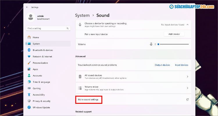 Truy cập More Sound Settings trên laptop Dell