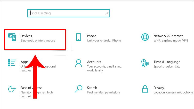 Tùy chọn Devices trong cài đặt Windows 10
