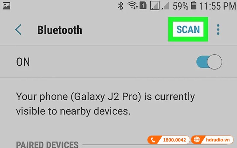 Tùy chọn Quét (Scan) trong giao diện cài đặt Bluetooth trên điện thoại Android