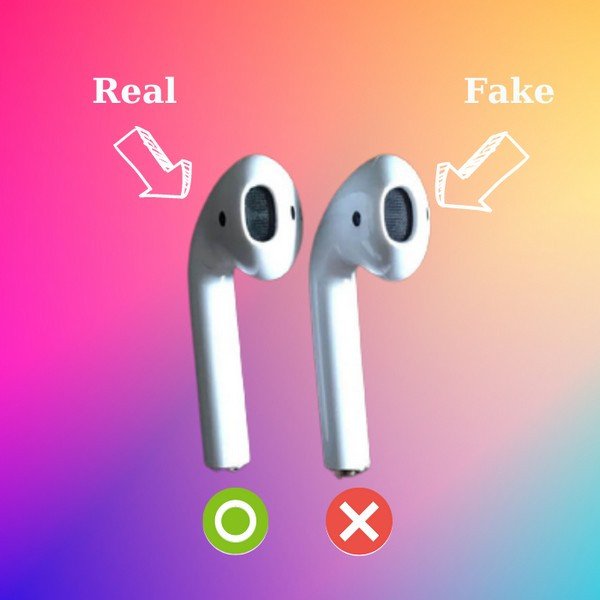 Vỉ loa của tai nghe AirPod chính hãng có màu xám đậm đặc trưng