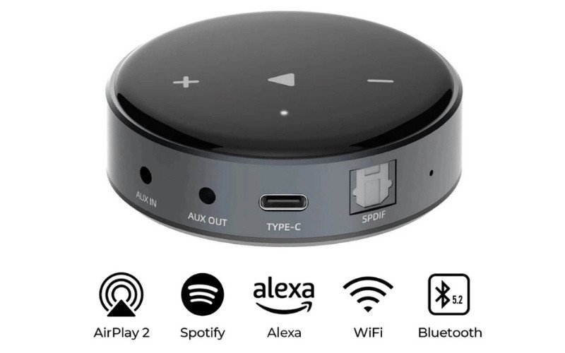 WiiM Mini, thiết bị Bluetooth streamer với chip DAC cao cấp TI PCM5121, dành cho amply Hi-Res.
