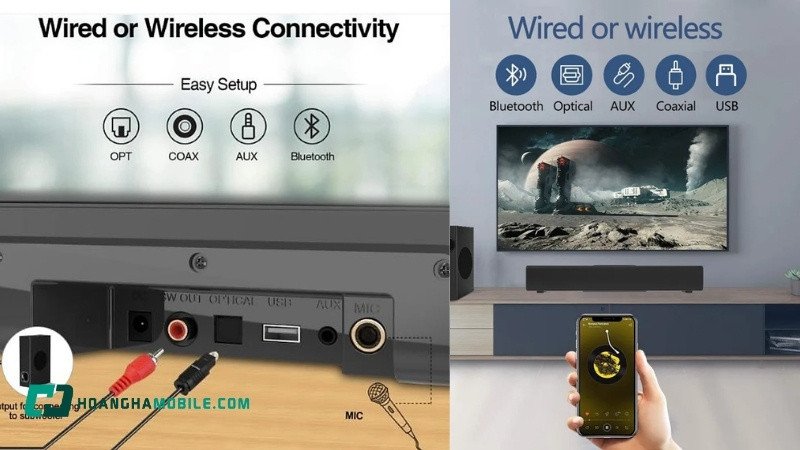 Các cổng kết nối đa dạng như AUX, Optical, USB trên dàn loa Bluetooth 5.0 3D stereo đảm bảo tính linh hoạt khi sử dụng.