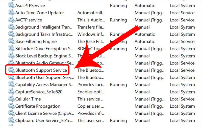 Cài đặt Bluetooth Support Service