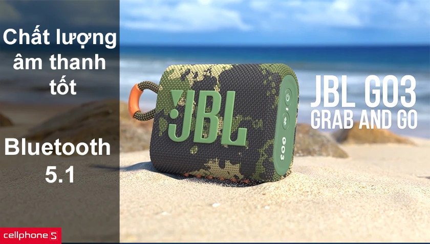 Cận cảnh màng loa của JBL Go 3, thể hiện công nghệ âm thanh tiên tiến và kết nối Bluetooth 5.1