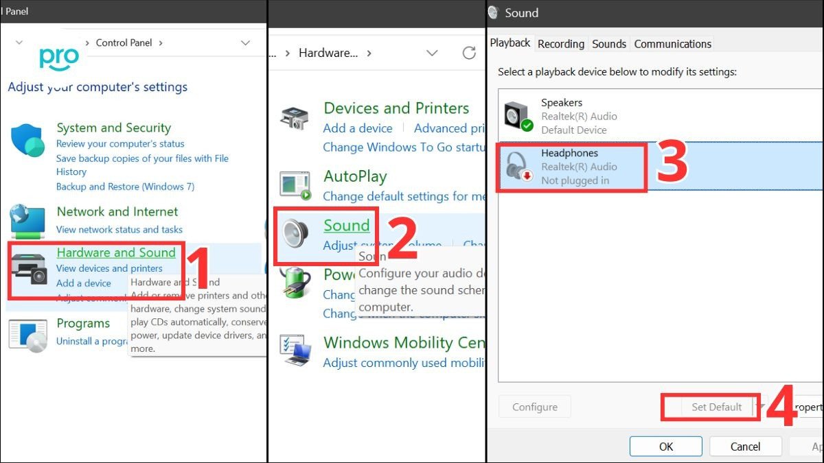 Cấu hình tai nghe Bluetooth làm thiết bị phát mặc định trong cài đặt âm thanh của Windows