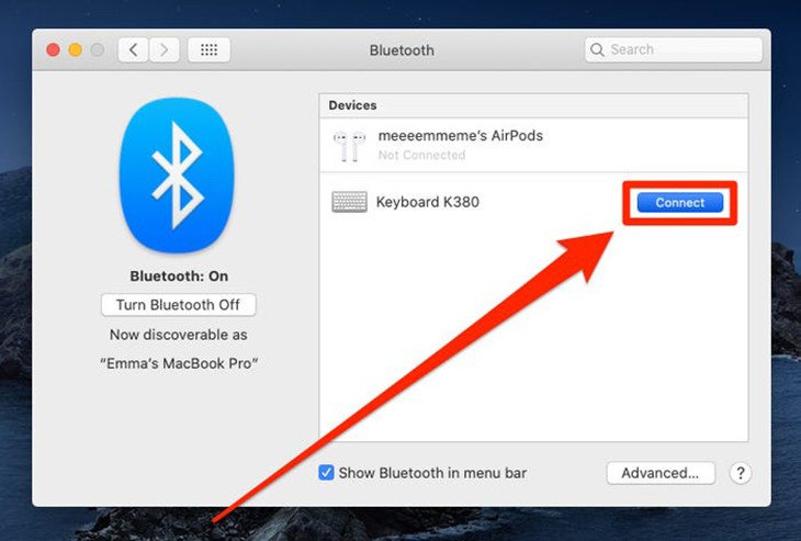 Chọn Connect để ghép nối bàn phím Bluetooth với máy Mac