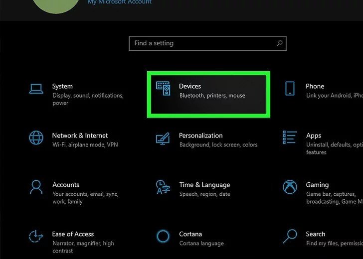 Chọn mục Devices trong cài đặt Windows
