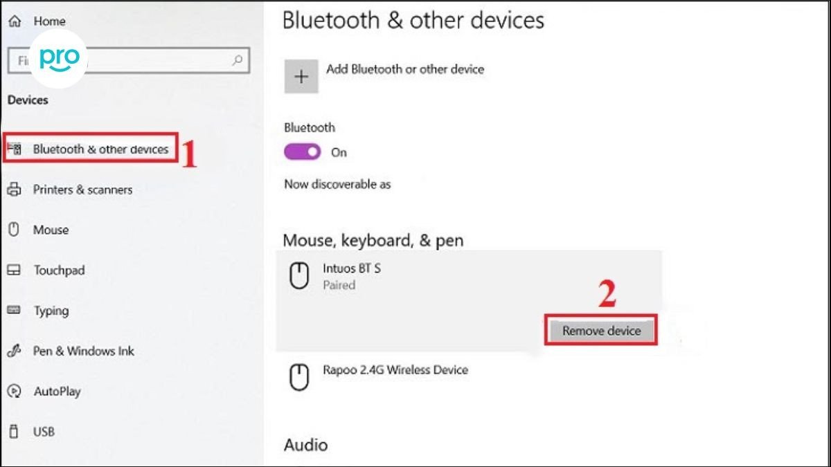 Chọn "Remove device" trong cài đặt Bluetooth của laptop để ngắt kết nối và ghép nối lại