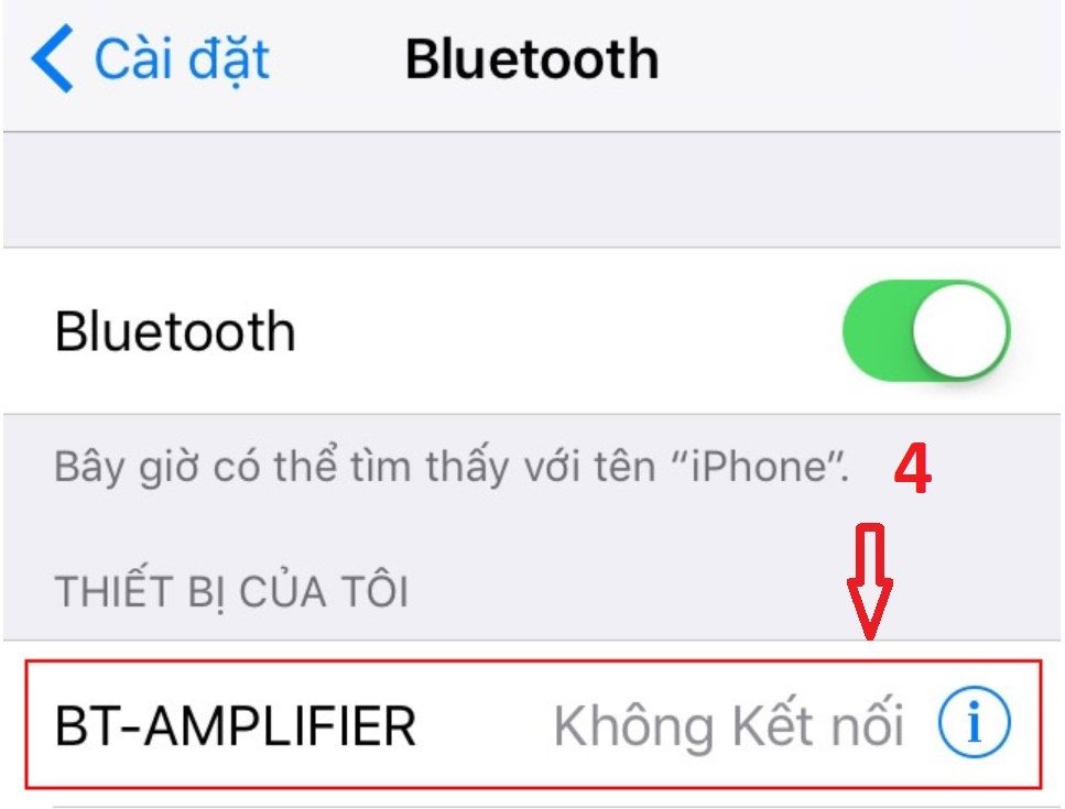Chọn tên amply từ danh sách thiết bị Bluetooth khả dụng