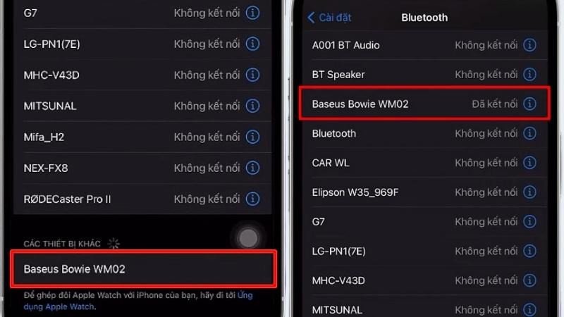 Chọn tên thiết bị tai nghe Baseus trên danh sách Bluetooth để hoàn tất kết nối