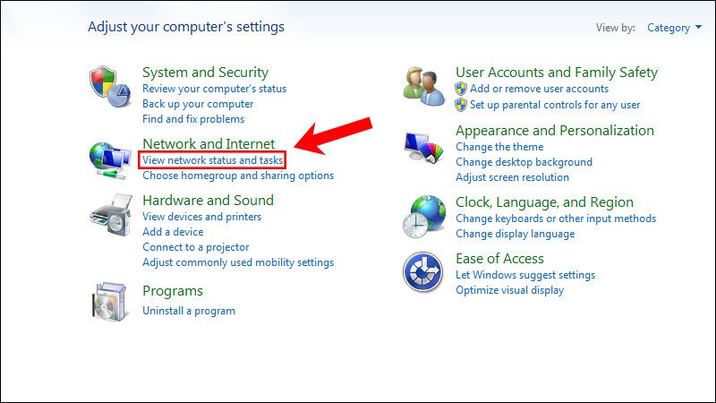 Chọn View network status or tasks trong Control Panel