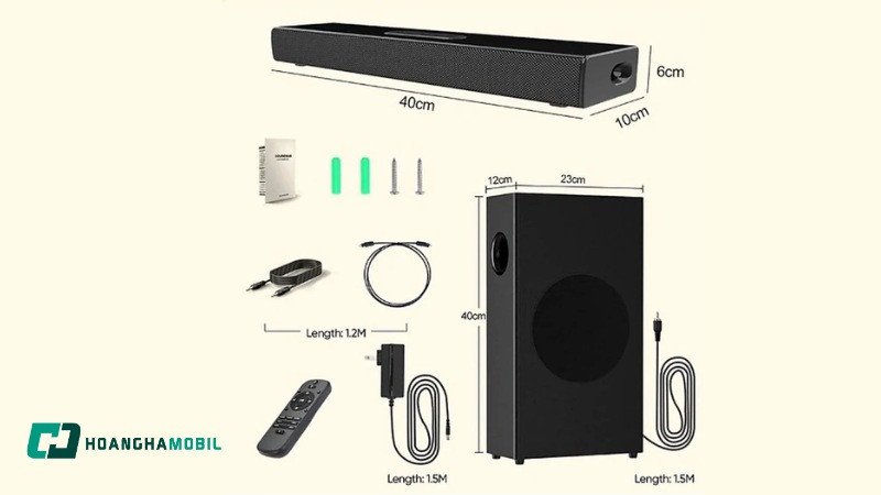 Dàn loa 2 micro không dây karaoke với thiết kế soundbar nhỏ gọn, thanh lịch, phù hợp mọi không gian.