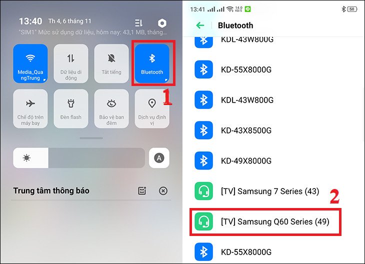 Điện thoại bật Bluetooth dò tìm Smart TV Samsung