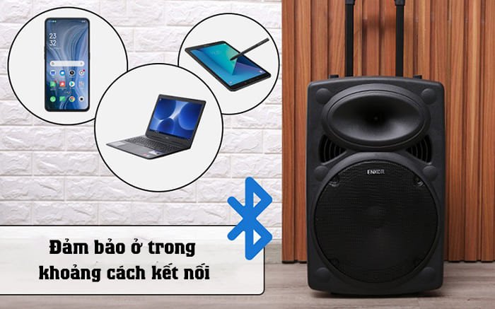 Điện thoại di động và loa Bluetooth trong phạm vi kết nối, nhắc nhở về khoảng cách hiệu quả khi dùng app phá sóng Bluetooth.