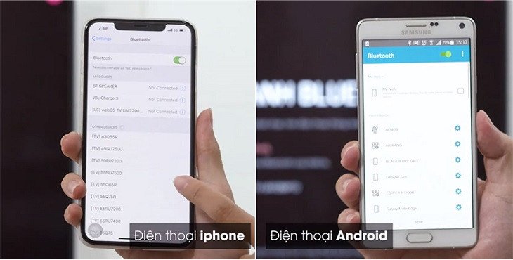 Điện thoại dò tìm Smart TV LG để thiết lập kết nối Bluetooth