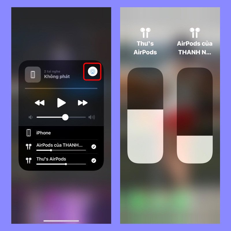 Điều chỉnh âm lượng khi kết nối 2 tai nghe Bluetooth với 1 iPhone