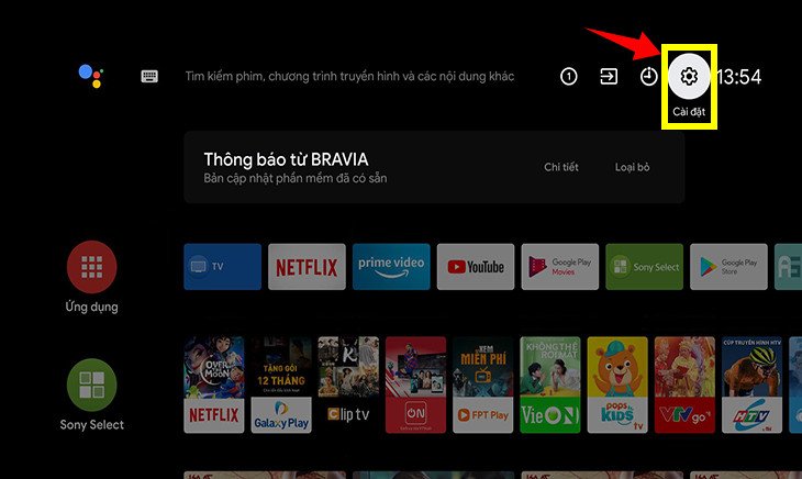 Giao diện cài đặt trên Smart TV để tìm tùy chọn Bluetooth