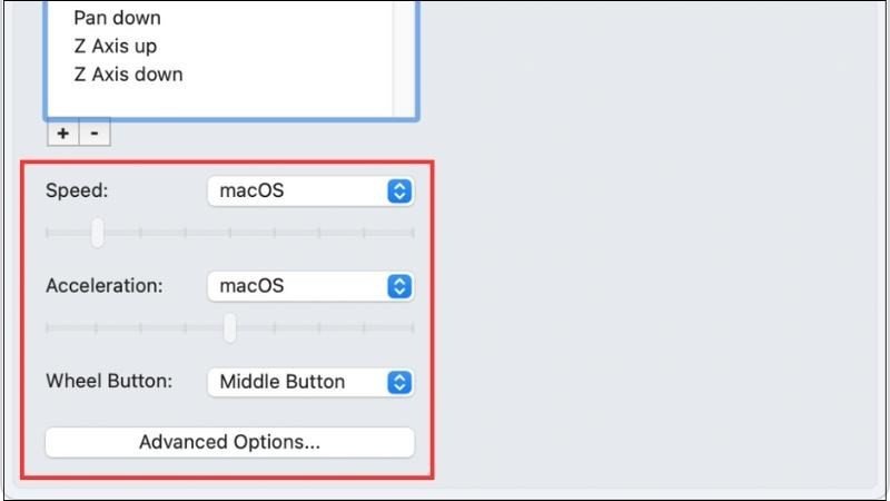 Giao diện phần mềm USB OverDrive cho phép tùy chỉnh nâng cao trải nghiệm chuột bluetooth với macbook