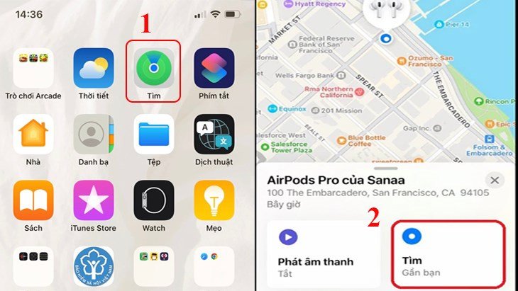 Giao diện ứng dụng Find My giúp tìm tai nghe bluetooth bị mất 1 bên
