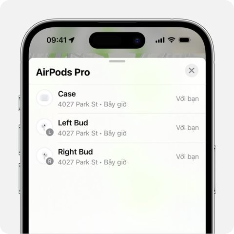 Giao diện ứng dụng Tìm hiển thị các tùy chọn tìm tai nghe AirPod bị mất một bên