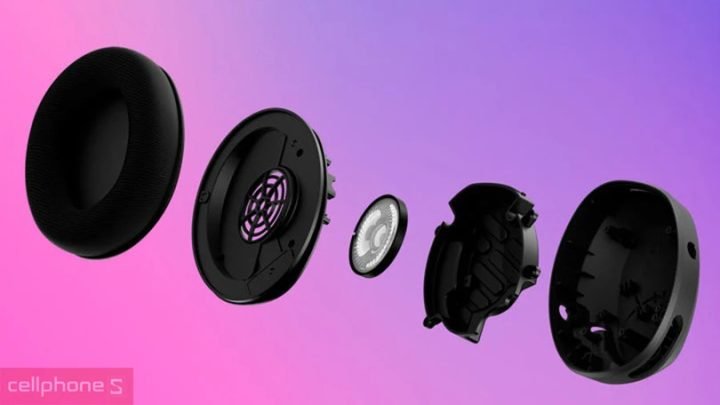 Hình ảnh cận cảnh màng loa 40mm của tai nghe HyperX Cloud Stinger Core II, tái tạo âm thanh sống động.