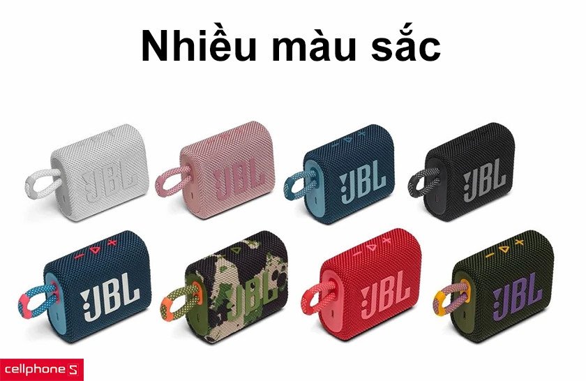 JBL Go 3 với quai xỏ ngón tiện lợi và dải màu sắc phong phú, sẵn sàng đồng hành mọi nơi