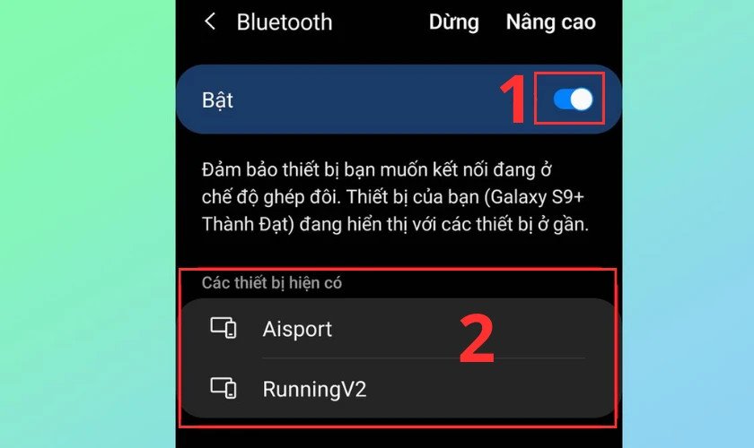 Kéo công tắc để bật Bluetooth và tìm thiết bị loa kéo