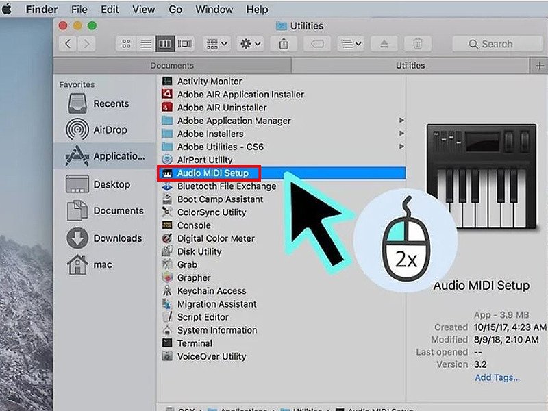 Khởi chạy Audio MIDI Setup từ thư mục Applications để quản lý thiết bị âm thanh
