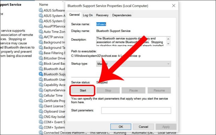Kích hoạt dịch vụ Bluetooth Support để khắc phục máy tính không có Bluetooth