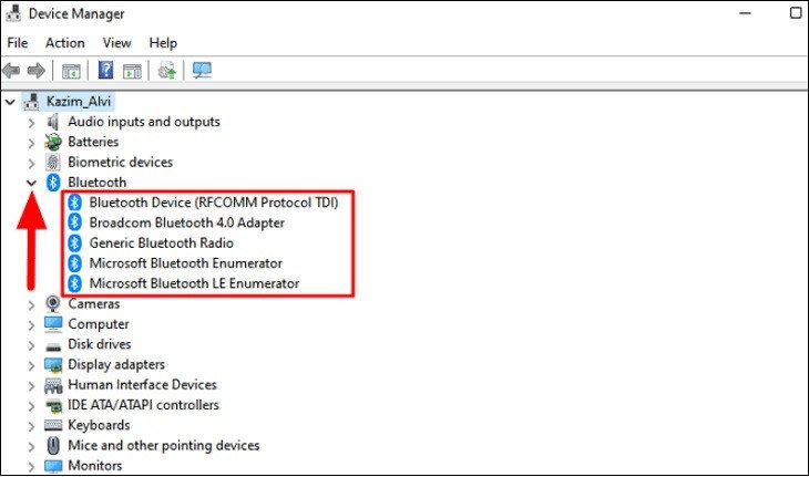 Kiểm tra thiết bị Bluetooth trên laptop
