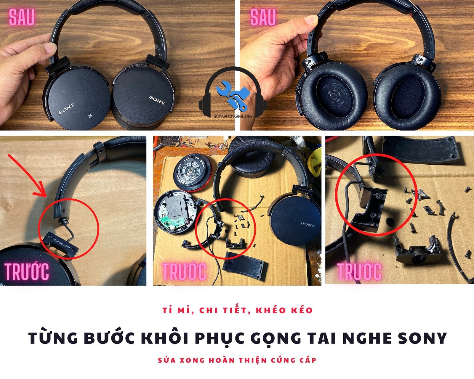 Kỹ thuật viên đang kiểm tra và sửa chữa các chi tiết nhỏ của tai nghe