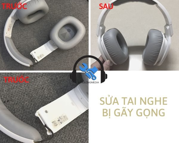 Kỹ thuật viên đang sửa chữa tai nghe bằng cách hàn nối dây dẫn bị đứt