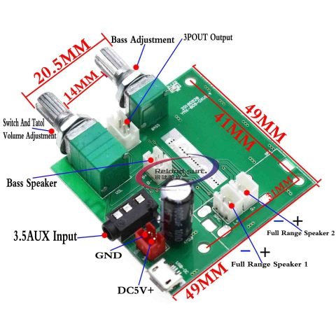 Mạch loa Bluetooth 5V 20W với các linh kiện và cổng kết nối
