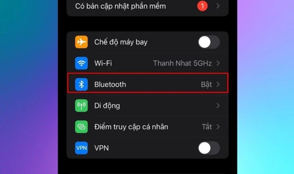 Màn hình Cài đặt Bluetooth trên iPhone, bước đầu tiên để phát 2 loa Bluetooth cùng lúc.