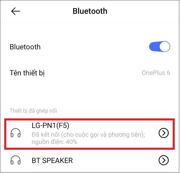 Màn hình điện thoại Android đã kết nối loa Bluetooth thành công