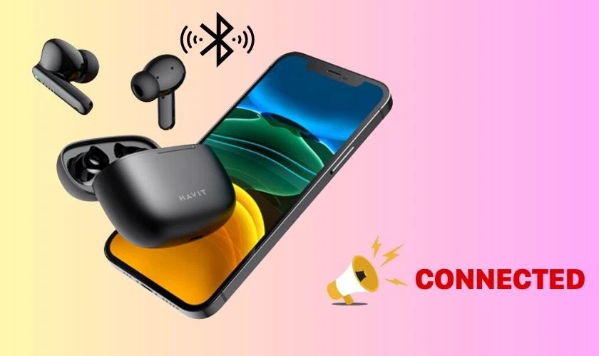 Màn hình điện thoại thông báo tai nghe Havit TW 967 đã kết nối thành công
