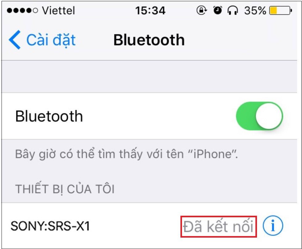 Màn hình iPhone đã kết nối loa Bluetooth thành công