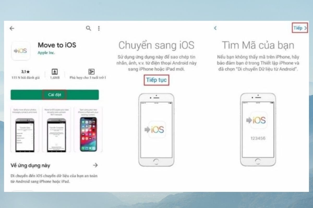 Màn hình iPhone hiển thị mã xác nhận để kết nối với Move to iOS trên Android