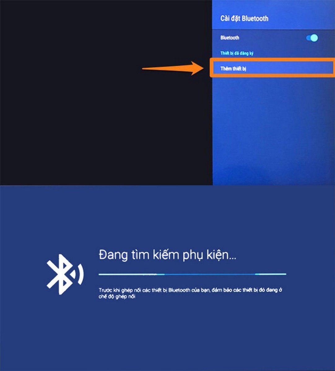 Màn hình tìm kiếm và thêm thiết bị Bluetooth mới trên TV Sony Bravia